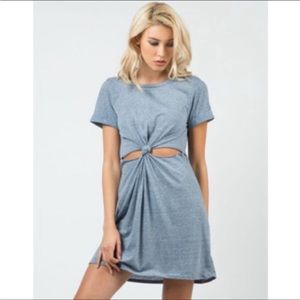 Honey Punch Twist Front Knot Cut Out T-Shirt Dress - Size S, Blue